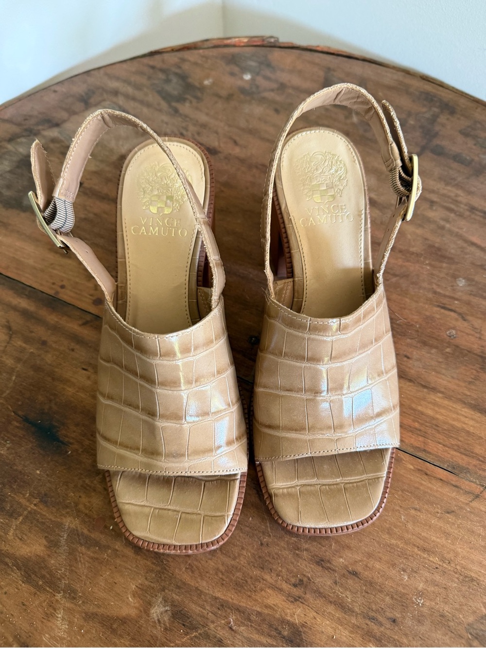 Vince Camuto Camel Croc-Embossed Slingback Mules